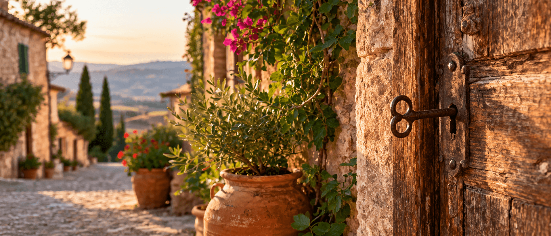 Italian landscape with historic villa and countryside