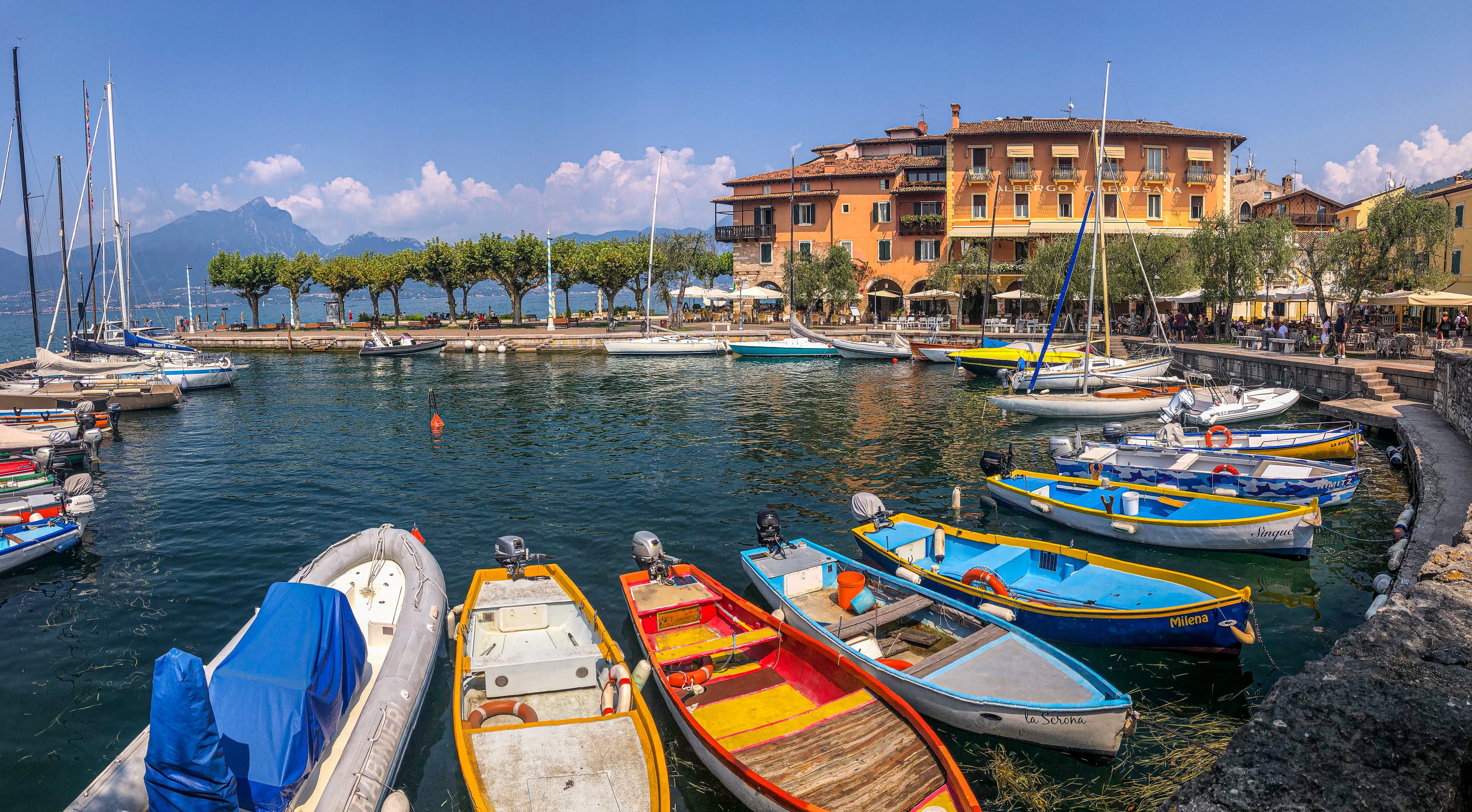 Lake Garda harbor with colorful boats